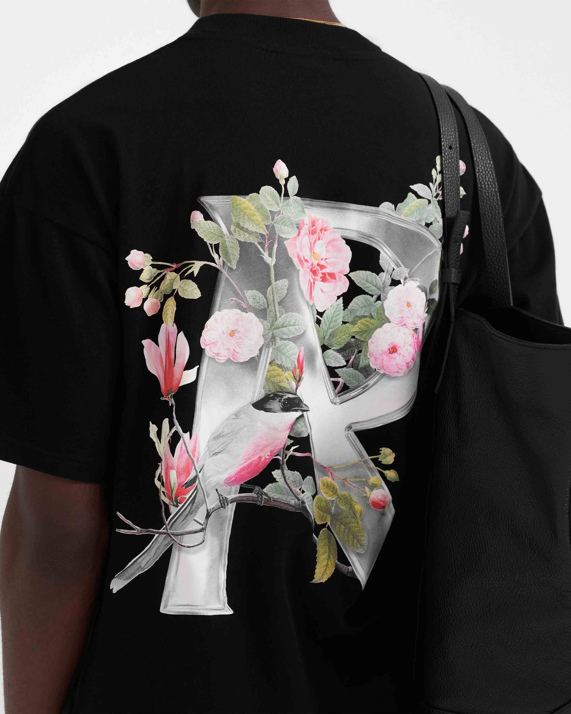 Floral Initial T-Shirt - Black